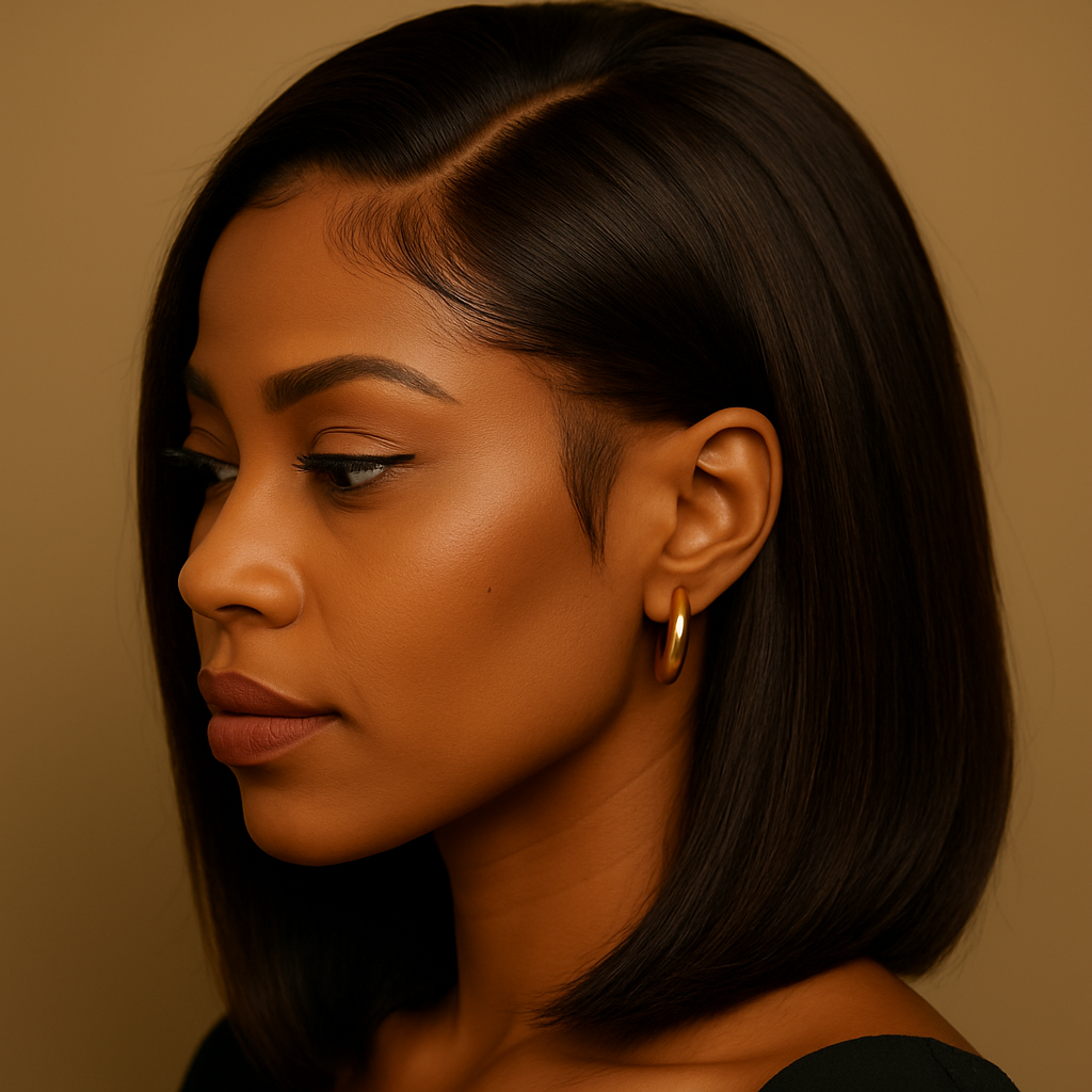 NAYA ÉLÉGANCE – Bravoure 01 – Lob Lisse Noir Profond – Cheveux humains indiens bruts - 1024 pixels-1024 pixels